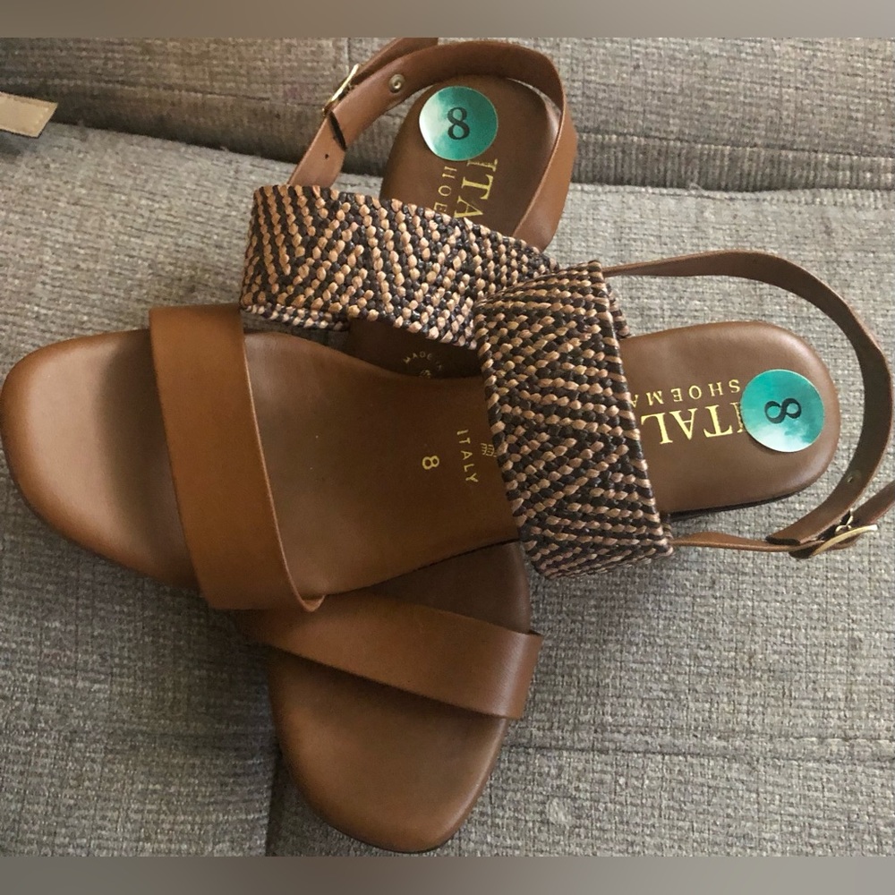 New Italian Shoemakers Sandal Womens Size 8 Woven Slingback Italy Block Heel - Picture 5 of 6